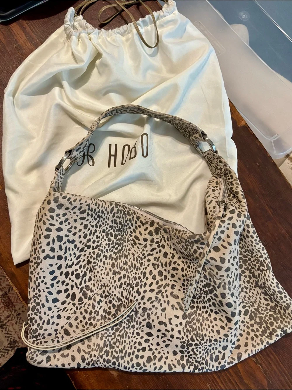 HOBO Taupe and Black Leopard-Print Hobo Shoulder Bag